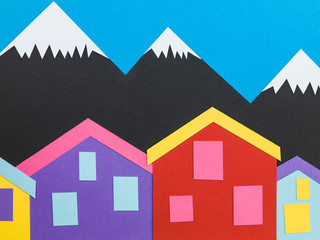 Illustration of a Mountainous Background With Chalets or Cabins