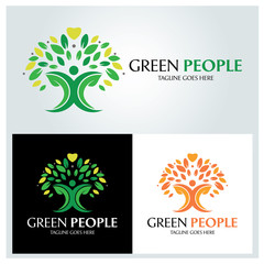Green people logo design template. vector illustration