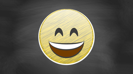 Lachendes Gesicht mit offenem Mund und lächelnden Augen | auf Kreidetafel