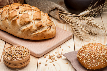 loaf of bread on wooden table