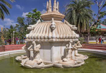 View of ancient statues, sculptures part of waterfall fountain, Chennai, India, Jan 29 2017