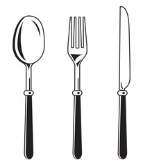 Cutlery. Knife, fork spoon.