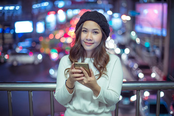 Outdoor portrait of beautiful young asian woman