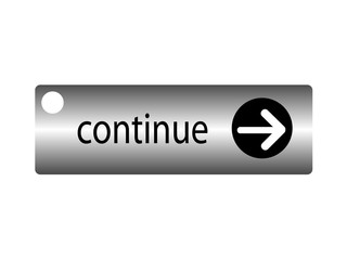 Grey arrow symbol with text continue. Vector illustration.