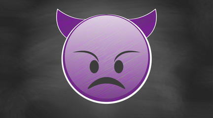 Wütendes Gesicht mit Hörnern | auf Kreidetafel