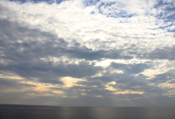 Sunset at the sea with  ship, scenic view