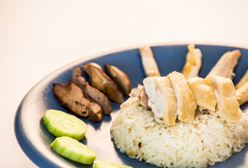 hainanese  chicken rice in plate