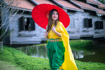 Thai woman dressing with traditional style