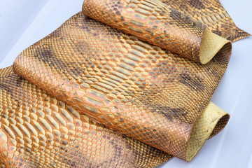 Genuine python snakeskin leather, snake skin, texture background.