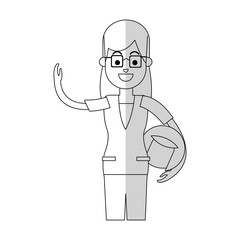 happy woman holding helmet cartoon icon image vector illustration design 