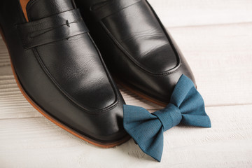 Businessman accessories. Man's style. Men's Accessories : Men's butterfly, Men's shoes , men's watches. Set groom Butterfly shoes Belts Watches