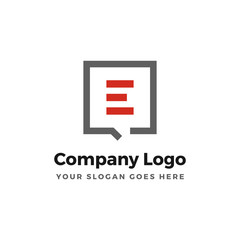 Letter E with chart and bubble speech logo