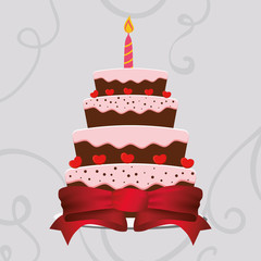 sweet cake birthday wrapped ribbon heart vector illustration eps 10
