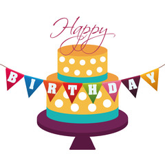happy birthday cake decorative dots garland vector illustration eps 10