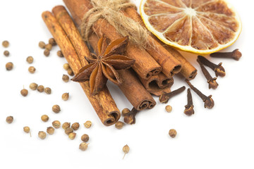 Various spices on a white background