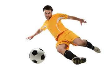 Fototapeta na wymiar Player Kicking Soccer Ball
