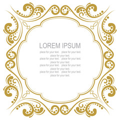 Decorative square frame with tracery. Ornamental gold  background for greeting card.