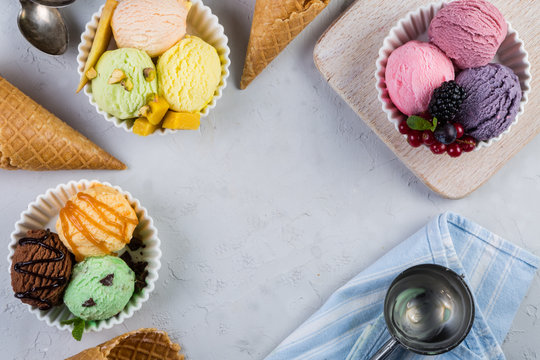 Selection of colorful ice cream scoops
