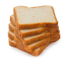 Slices of white bread for toasts, isolated on white background, close-up.