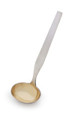 Old fashion soup ladle, isolated on white background. Close up, top view.
