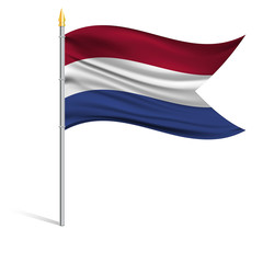 The national flag of Netherlands on a pole. The wavy fabric. The sign and symbol of the country. Realistic vector.