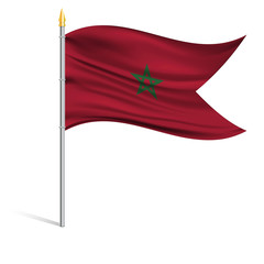 The national flag of Morocco on a pole. The wavy fabric. The sign and symbol of the country. Realistic vector.