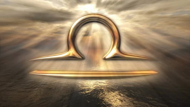 Animated mystic golden zodiac horoscope Libra symbol. 3D rendering 4K