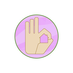 Hand showing the OK sign with a house shape as the centre inside a circular background..
