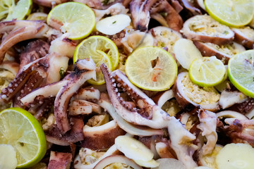 Thai spicy squid salad with lemon, chilli, garlic and herb