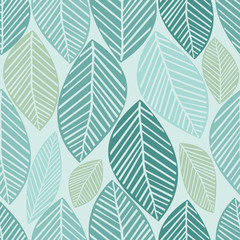 Fototapeta na wymiar Seamless green leaves pattern background