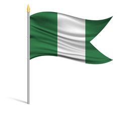 The national flag of Nigeria on a pole. The wavy fabric. The sign and symbol of the country. Realistic vector.