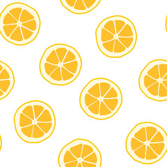 Vector pattern of colored hand drawn fruit icons. Doodle set of different cut fruits. Healthy food. Exotic fruits. 