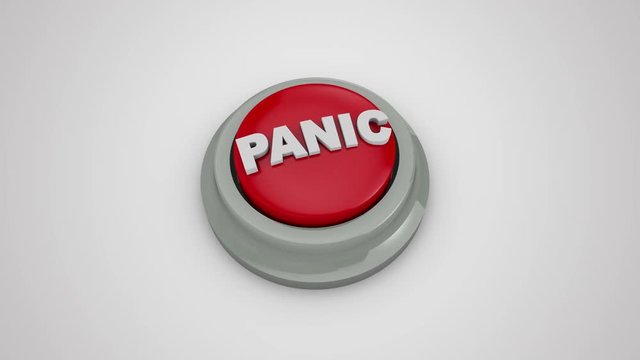 Panic Button Falls and Pressed In. a button falls into the middle of the scene with the word panic on it. Button is pressed. With matte and ambient occlusion passes

