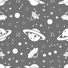 Seamless space pattern from Planets, rockets and stars