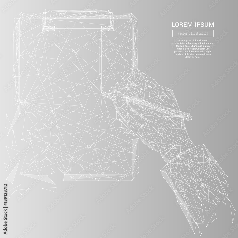 Fototapete White abstract Man signs document polygonal, geometry triangle. Light connection structure . Low poly vector on gray business concept background.