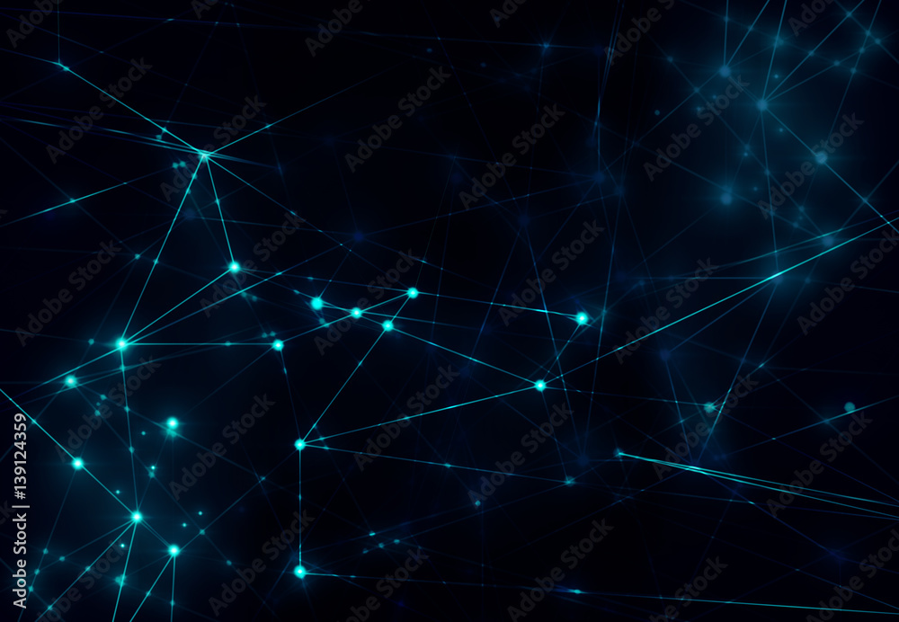 Wall mural world of particle galaxy star abstract ai tech neon glow wave futuristic network background illustra