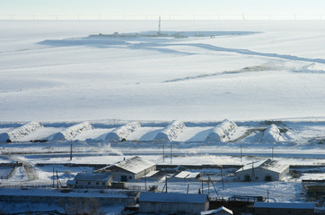 Geological exploration works in the field near the livestock farm