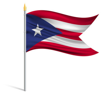 The national flag of Puerto rico on a pole. The wavy fabric. The sign and symbol of the country. Realistic vector.