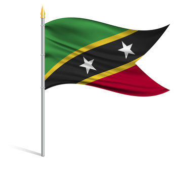 The national flag of Saint kitts and Nevis on a pole. The wavy fabric. The sign and symbol of the country. Realistic vector.