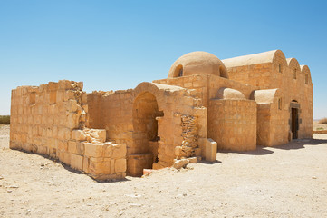 Exterior of the Amra desert castle (Qasr Amra) near Amman, Jordan. World Heritage, built in 8th century by the Umayyad caliph Walid II and famous for it's unique frescos.