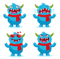 Cute Monsters Emotions, Happy, Angry, Crying And Love. Vector Set Solated On White Background. Cartoon Face Emotions Set. Greatest Emotional Triggers.