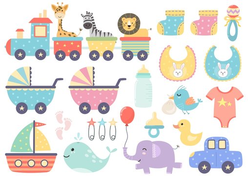 Vector set of cute baby elements