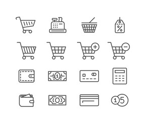 Shopping icon set. Online store icons. Linear vector
