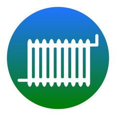 Radiator sign. Vector. White icon in bluish circle on white background. Isolated.