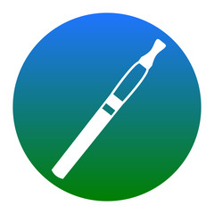 E-cigarette sign. Vector. White icon in bluish circle on white background. Isolated.