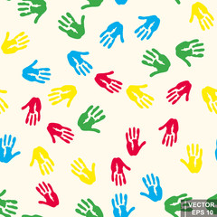 Seamless hand prints pattern. Multicolored. A lot of. For your design.