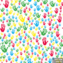 Seamless hand prints pattern. Multicolored. A lot of. For your design.