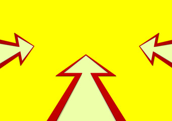 three white arrows with red stroke yellow background