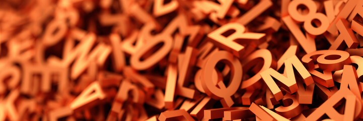 Infinite letters and numbers background, 3d rendering