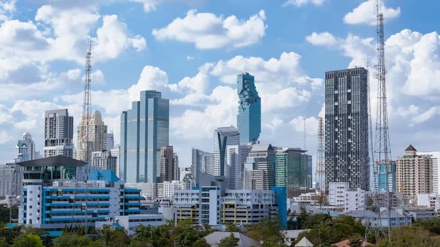 Business Building Bangkok city Asia Thailand landscape area and blue sky cloud background, High quality 4K Timelapse (3840 x 2160)